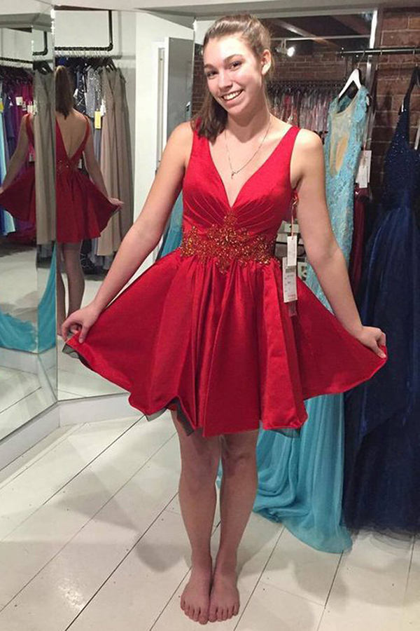 red silk hoco dresses