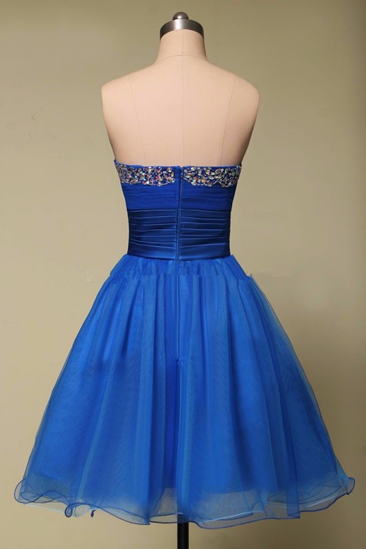 A Line Sweetheart Sleeveless Beaded Crystal Royal Blue Evening Party