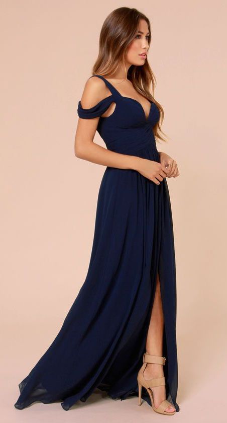 Ocean Blue and Gold Prom Dresses