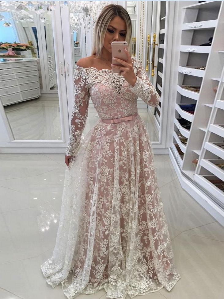 A Line Princess Ivory Lace Inside Long Sleeves Wedding Dresses A Line Princess Ivory Lace Inside Long Sleeves Wedding Dresses Apd3034