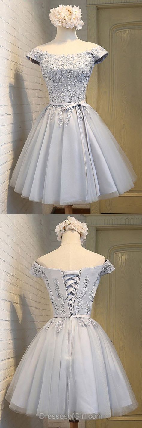 Light Blue Homecoming Dress, Round Neck Homecoming Dress, Simple Lace Tulle Homecoming Dress 411