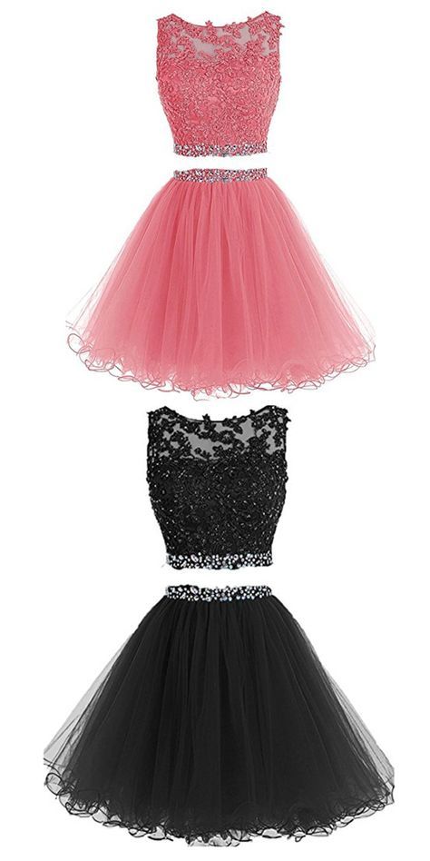 Pink/black homecoming dress, two piece homecoming dress, tulle homecoming dress, short party dress 462