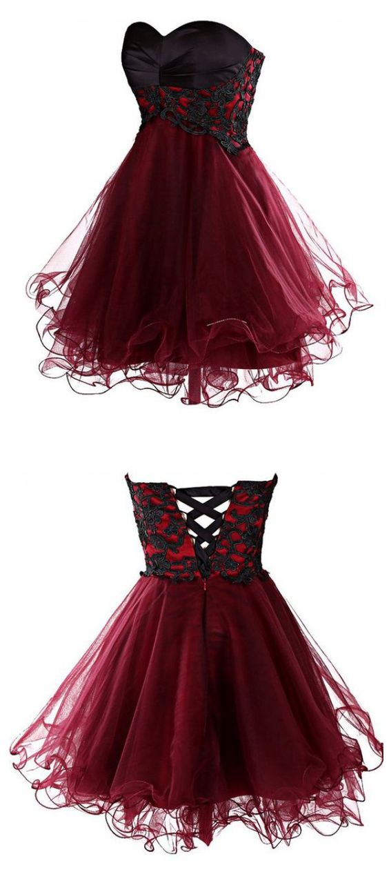 Burgundy short homecoming dress, simple tulle sweetheart homecoming dress 491