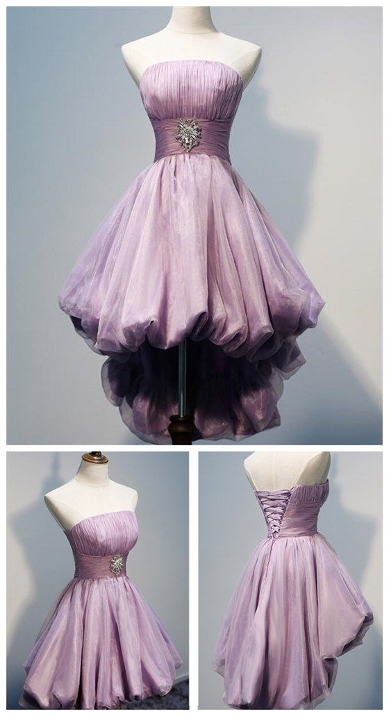 Pink short homecoming dress, simple strapless homecoming dress 500