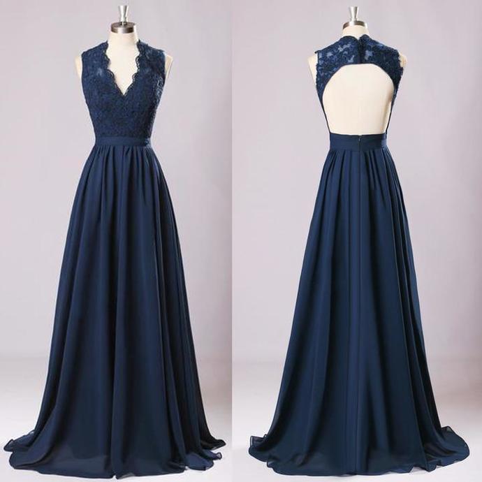 navy blue chiffon bridesmaid dress