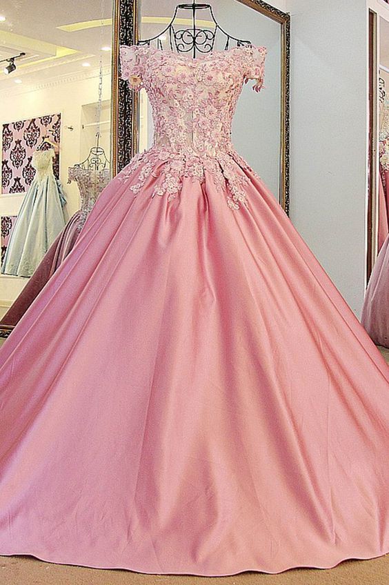 pink off the shoulder quinceanera dresses