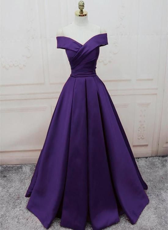 Shoulder Satin Long Formal Prom Dress 