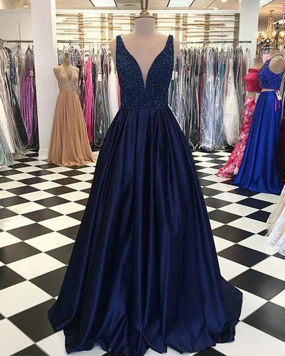 Navy Blue Prom Dress , Charming Prom Dress