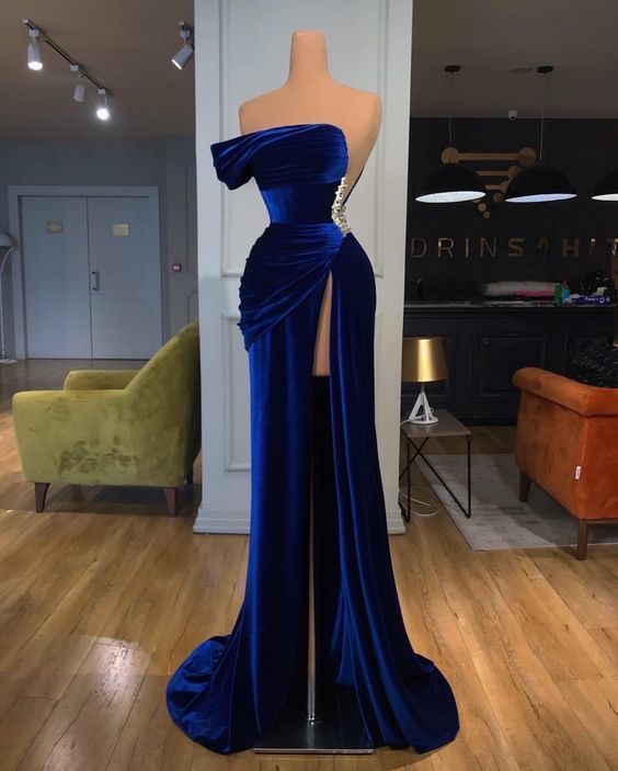 royal blue velvet formal dress