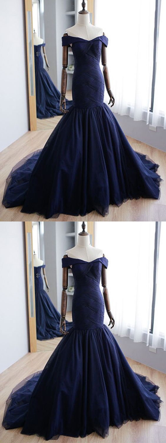 Mermaid Navy Blue Prom Dress, Simple Prom Dress 