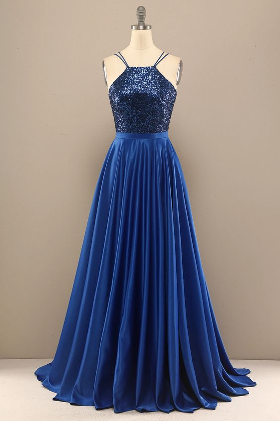 Royal Blue Open Back Long Prom Dress With Sequins on Luulla