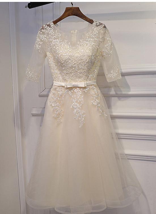 Light Champagne Lace Short Sleeves Party Dress on Luulla