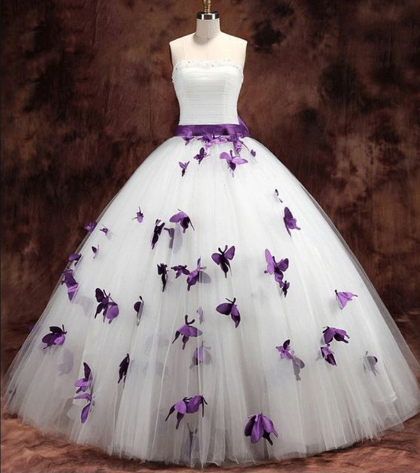 Strapless Butterfly Ball Gown Wedding Dress