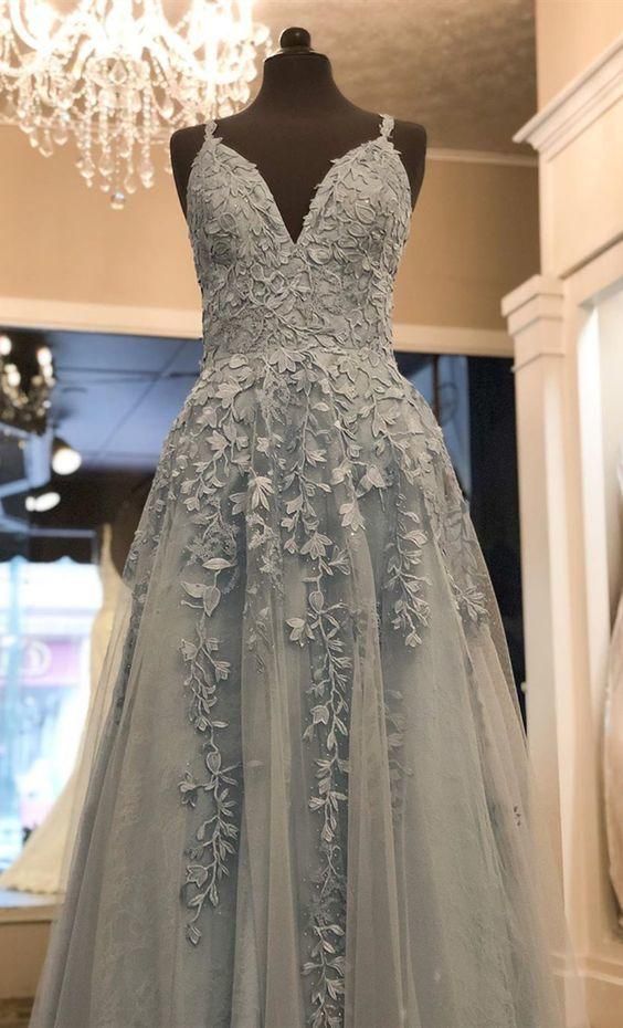 Formal Blue Long Prom Dresses, Lace Prom Gowns, Graduation Party ...