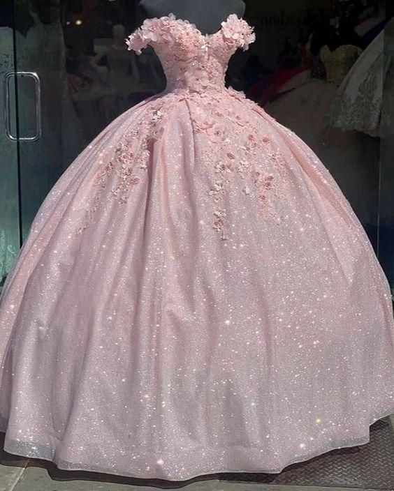 Pink Glitter Sweetheart Prom Dress Ball ...