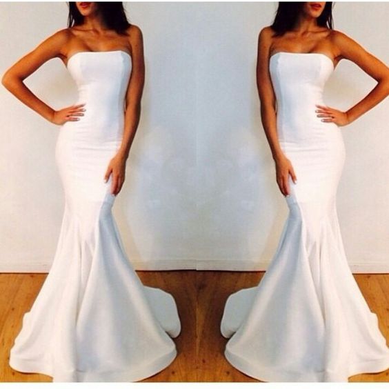 White Plain Sleeveless Prom Dresses