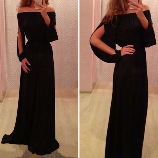 Long Black Slit Prom Dress Patterns For
