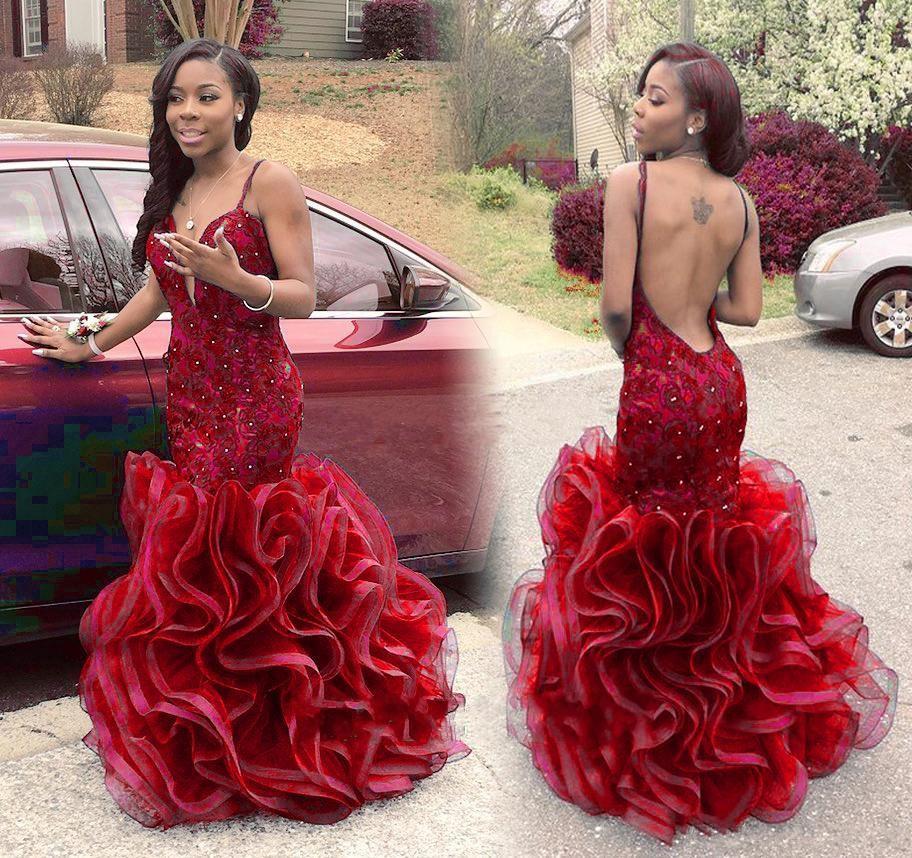 Red Mermaid Style Organza Dress