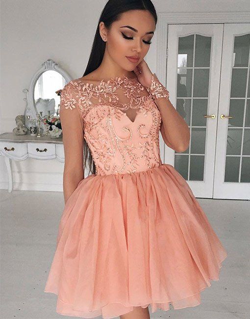 Blush Pink Homecoming Dresses,Applique Prom Dress,Fashion Homecoming ...