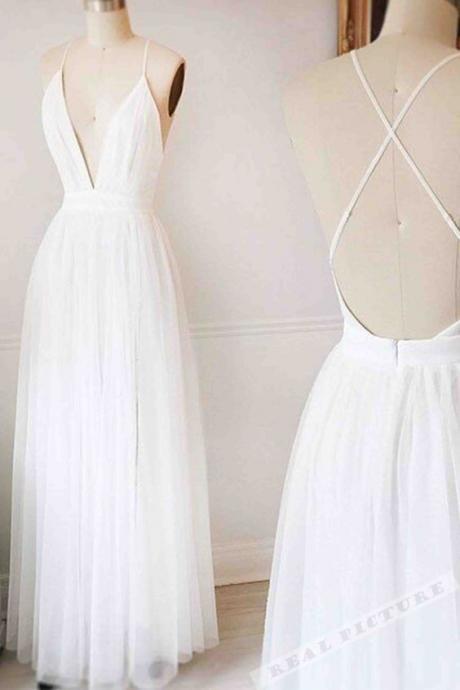 Backless Prom Dress,White Prom Dress,Fashion Prom Dress,Sexy Party Dress,Custom Made Evening Dress