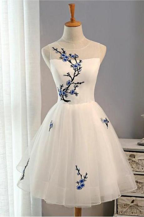 Simple Lace Up Embroidery Short A-line Tulle Homecoming Dresses,Fashion Dresses,Cute Dresses