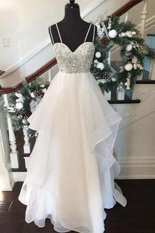 White Sweetheart Sequin Long Prom Dress/Evening Dresses