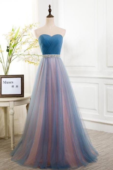 Gorgeous A-Line Prom Dress, Sweetheart Blue Peach Prom Dress, Tulle Long Prom Dress