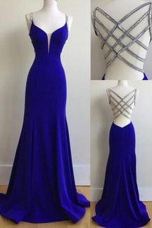 Elegant prom dress,long prom dress,mermaid blue evening dress,formal dress