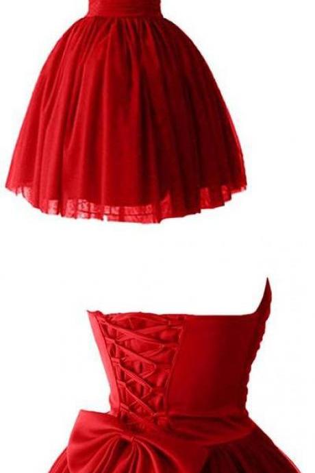 Sweetheart homecoming dress, red homecoming dress, satin homecoming dress, short party dress 492