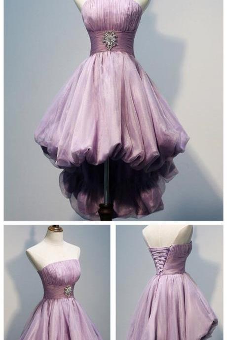 Pink short homecoming dress, simple strapless tulle homecoming dress 500