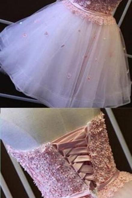 Pink short homecoming dress, simple sweetheart tulle homecoming dress 537