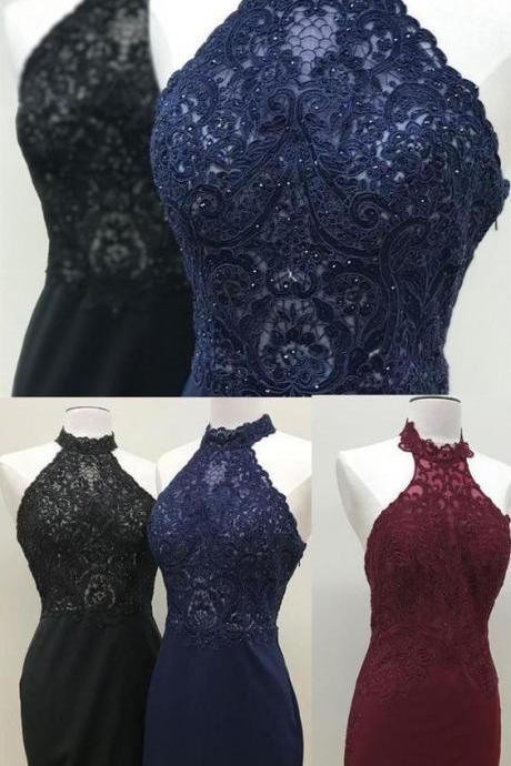 Burgundy/black or navy blue short homecoming dress, simple high neck mermaid homecoming dress 539