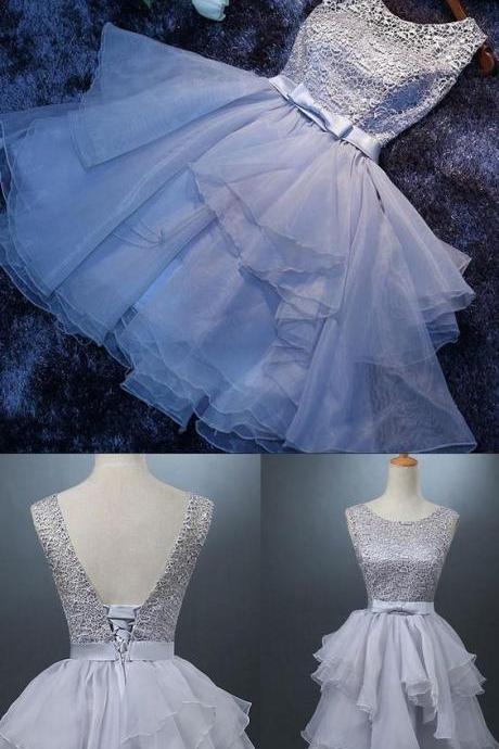 Charming Tulle Prom Dress, Light Blue Homecoming Dress, Round Neck Graduation Dress, Short Prom Dress 592