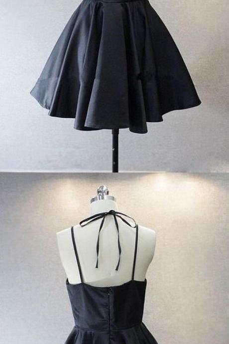 Short Homecoming Dress, Black Prom Gowns, Halter Party Dress, Popular Satin Cocktail Dress 598