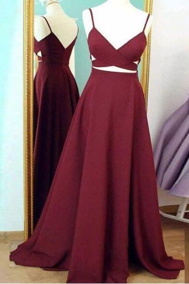 simple prom dress,v neck prom dresses,burgundy evening dress,long prom dress