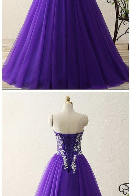  Charming Prom Dress, Sweetheart Crystal Beads Satin Tulle Floor Length Ball Gown Vintage Dress
