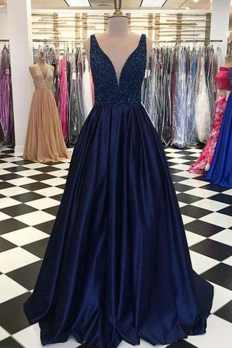 Navy Blue Prom Dress , Charming Prom Dress