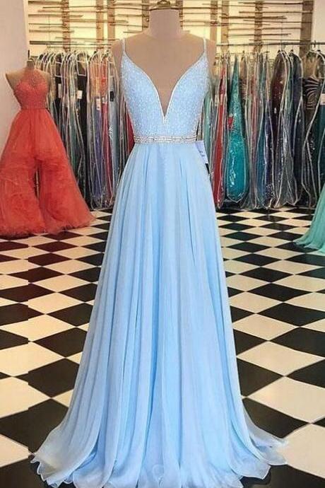 Light Blue Prom Dress,Chiffon Prom Dress
