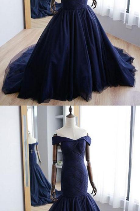 Mermaid Navy Blue Prom Dress, Simple Prom Dress 