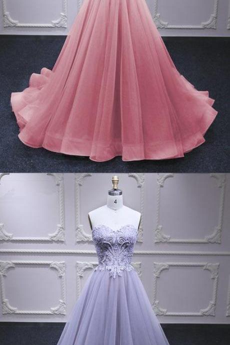 Watermelon Tulle A Line Beaded Long Lace Pageant Dress, Sweet 16 Prom Dress