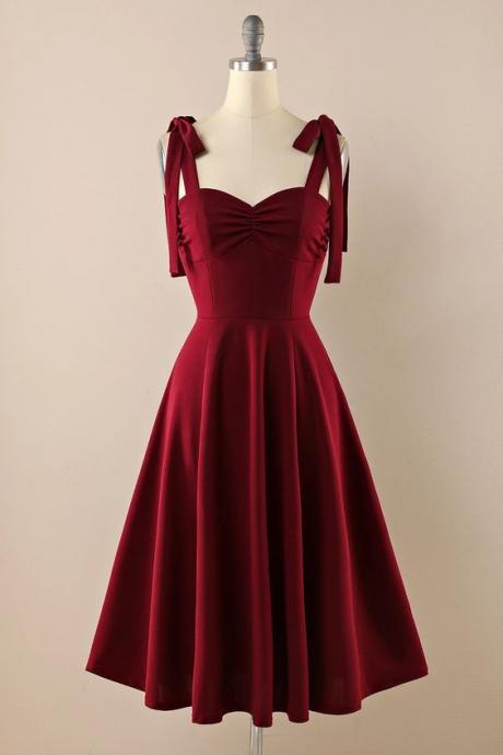 Burgundy Vintage Homecoming Dress With Bows