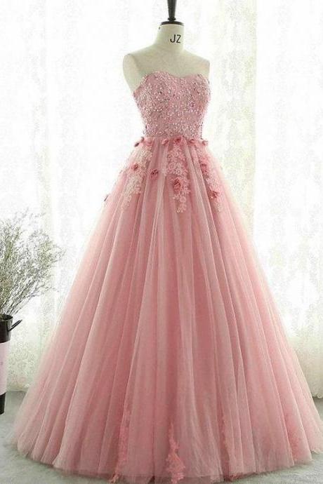 Sweetheart Blush Pink Lace Evening Prom Dresses