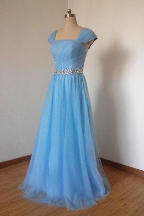 Long Prom Dress, Prom Dress, Cap Sleeves Prom Dress, Blue Prom Dress