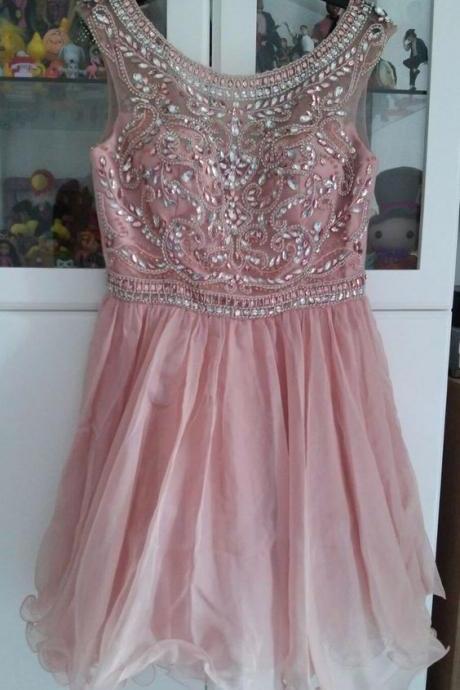 Blush Pink Homecoming Dress,Homecoming Dresses,Beading Homecoming Gowns