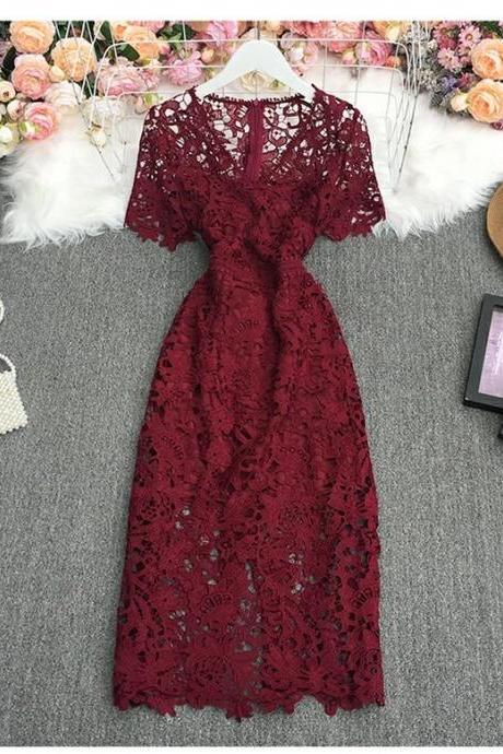 Summer new style hollow out burgundy short prom dress