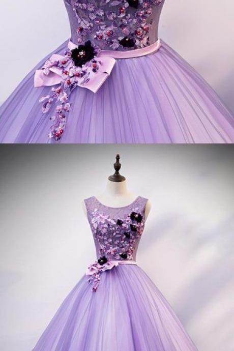 Purple Scoop Neck Ball Gown Sweet 16 Birthday Party Dress Quinceanera Gown for Girls prom Dress