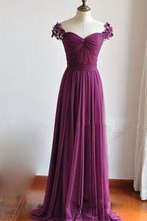 Handmade Prom Dress,Cap Sleeve Prom Dress,Long Evening Dress