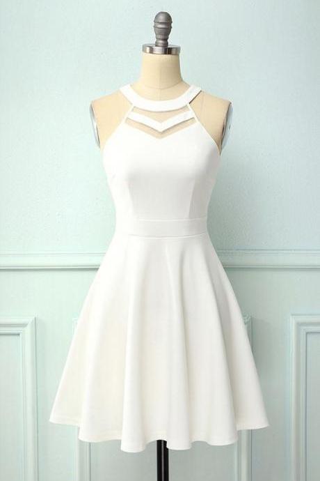 White homecoming dress,halter neck short dress