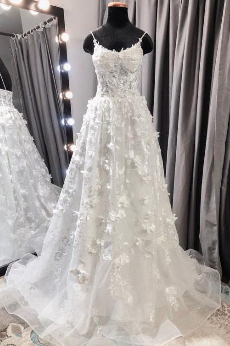 Floral lace bridal gown with straps