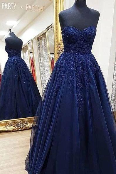 Strapless Sweetheart Long Prom Dress With Applique and Beading,Fashion Winter Formal Dress 